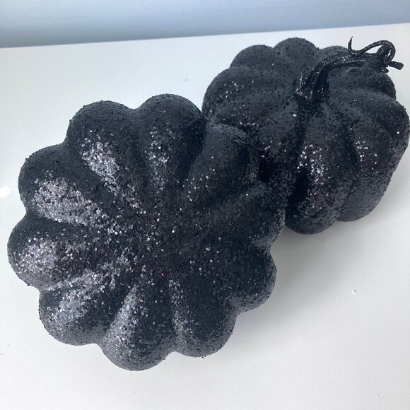 Halloween Black Glitter Pumpkin Set Glam Decor Tabletop Witchy - Picture 5 of 7